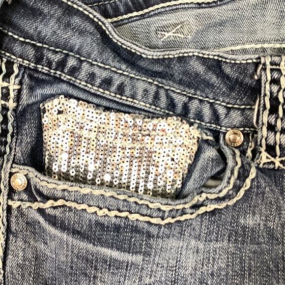 Cowgirl Tuff Co. Sequin Crosses Detail Fringe Hems Straight Leg Ankle Jeans - Picture 7 of 9